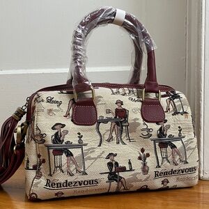 Signare Tapestry Bag Purse Satchel Handbag Rendezvous Print Paris Inspired